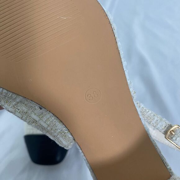 Cider Coquette Cream White Black Color Block Mary Jane Sling Back Heels 7.5 - Picture 7 of 8